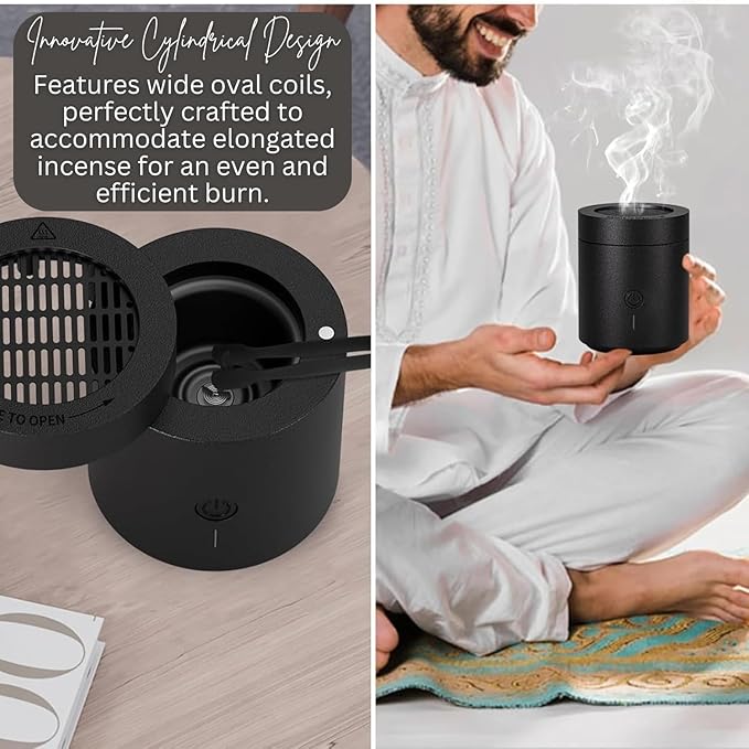 Smart Portable Electric Bakhoor Burner BK-108 – Flameless Rechargeable Incense Diffuser for Home & Travel skinity.online