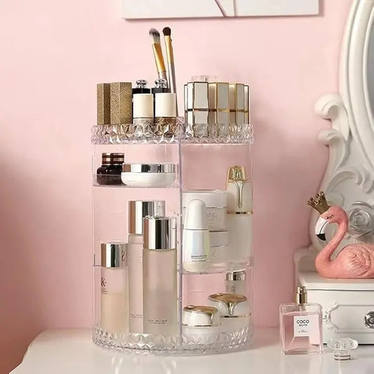 360° Rotating Diamond Cosmetic Organizer – Makeup & Skincare Storage Box for Vanity (Luxury Design, UAE) skinity.online