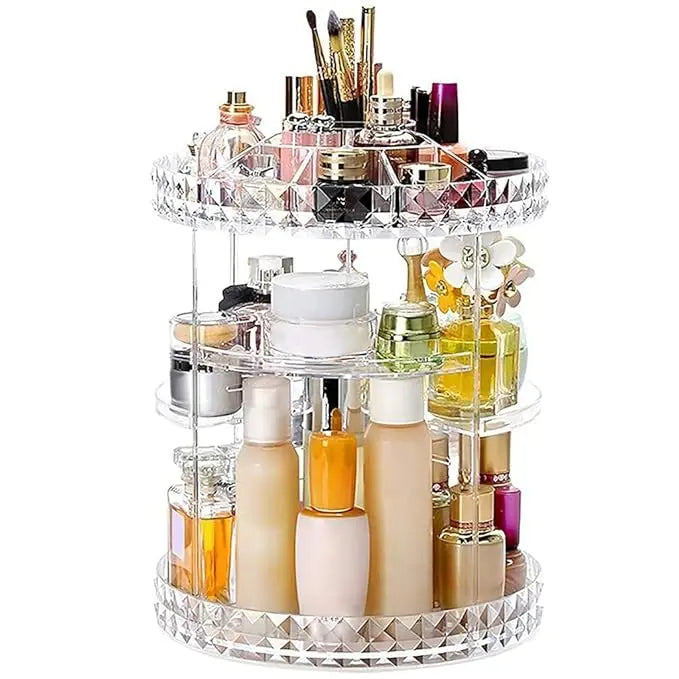 360° Rotating Diamond Cosmetic Organizer – Makeup & Skincare Storage Box for Vanity (Luxury Design, UAE) skinity.online