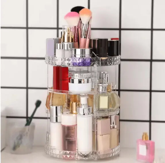 360° Rotating Diamond Cosmetic Organizer – Makeup & Skincare Storage Box for Vanity (Luxury Design, UAE) skinity.online