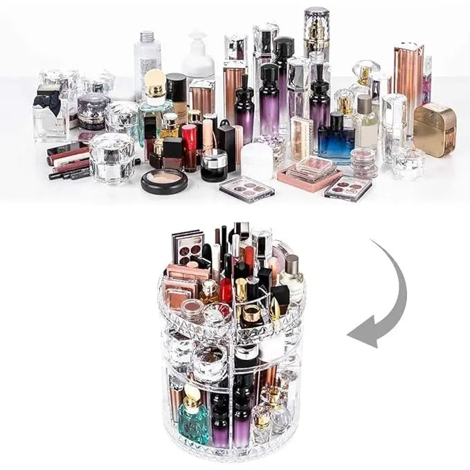 360° Rotating Diamond Cosmetic Organizer – Makeup & Skincare Storage Box for Vanity (Luxury Design, UAE) skinity.online